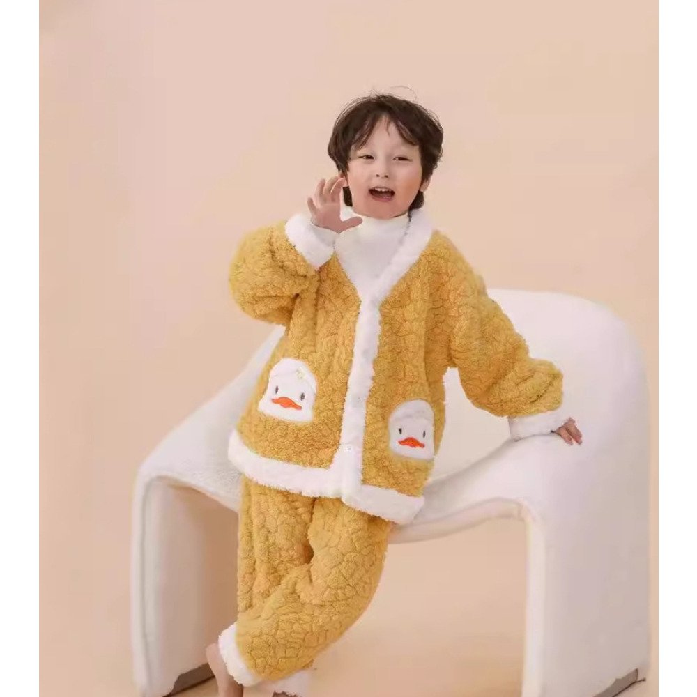 New Design Children Loungewear Cardigan Women Girls Pajamas Loose Flannel Kids Plush Boys Clothing Sets
