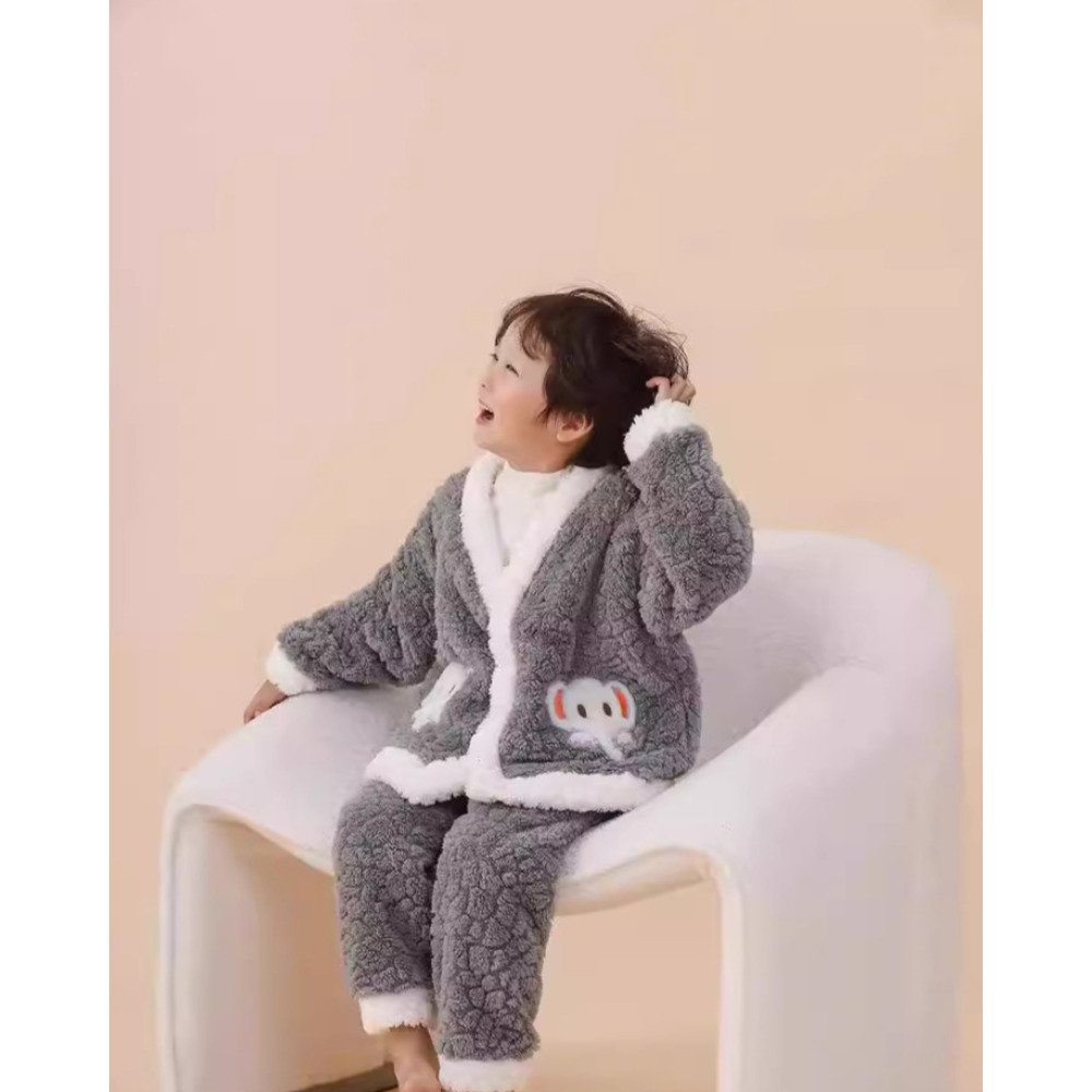 New Design Children Loungewear Cardigan Women Girls Pajamas Loose Flannel Kids Plush Boys Clothing Sets