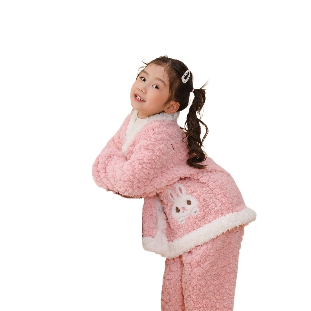 New Design Children Loungewear Cardigan Women Girls Pajamas Loose Flannel Kids Plush Boys Clothing Sets