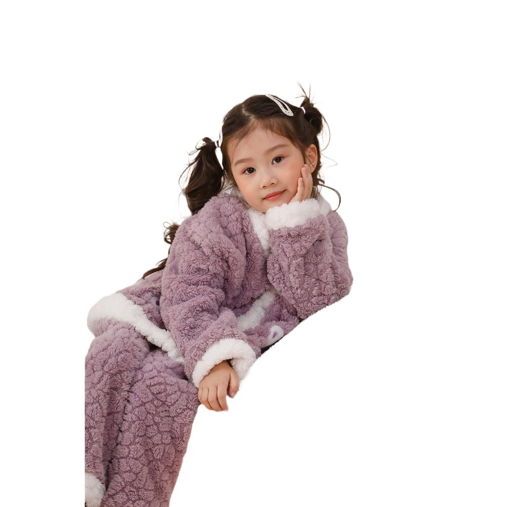New Design Children Loungewear Cardigan Women Girls Pajamas Loose Flannel Kids Plush Boys Clothing Sets