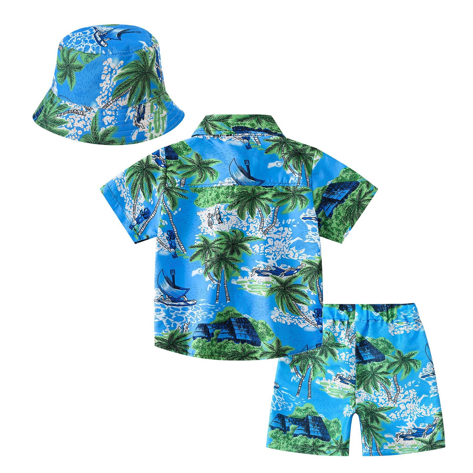 Children's Clothing Summer Beach Boy Clothes 2-Piece Set Hawaii Style Kids palm Print Shirt And Shorts Toddler Boys Clothing Set