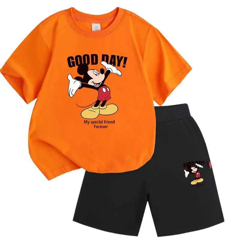 2023 New Arrival Summer Casual Boys Clothing Set 2 Pieces Short Sleeve Cartoon Printed T- shirt + Shorts Clothing Set For Kids