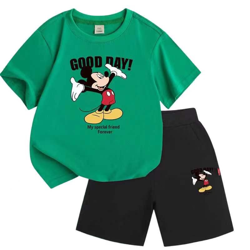 2023 New Arrival Summer Casual Boys Clothing Set 2 Pieces Short Sleeve Cartoon Printed T- shirt + Shorts Clothing Set For Kids