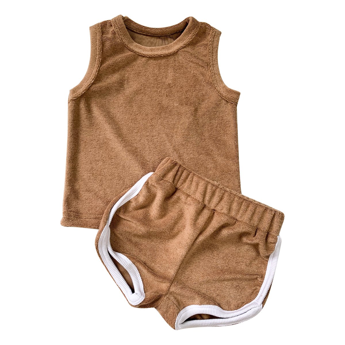 Baby kids terry toweling tank top and shorts sets boys girls unisex summer vibe clothing outfit