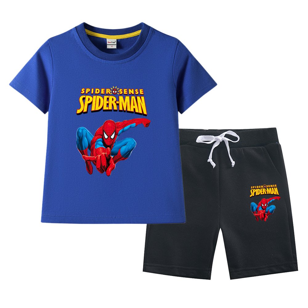 2024 New Spider-Man Boys' Casual Summer Suit Cotton Short Sleeve T-Shirt & Pants Children's Clothing