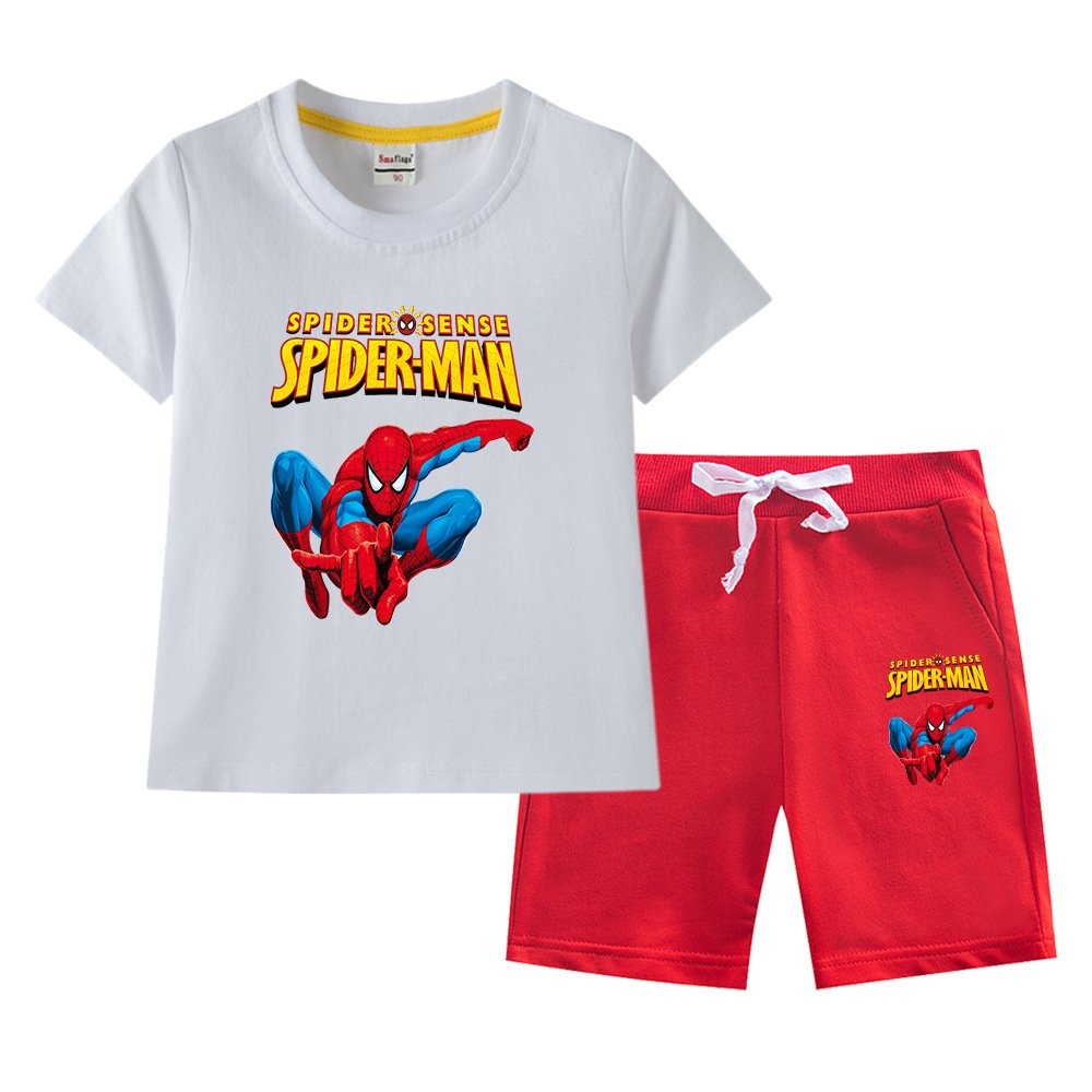 2024 New Spider-Man Boys' Casual Summer Suit Cotton Short Sleeve T-Shirt & Pants Children's Clothing