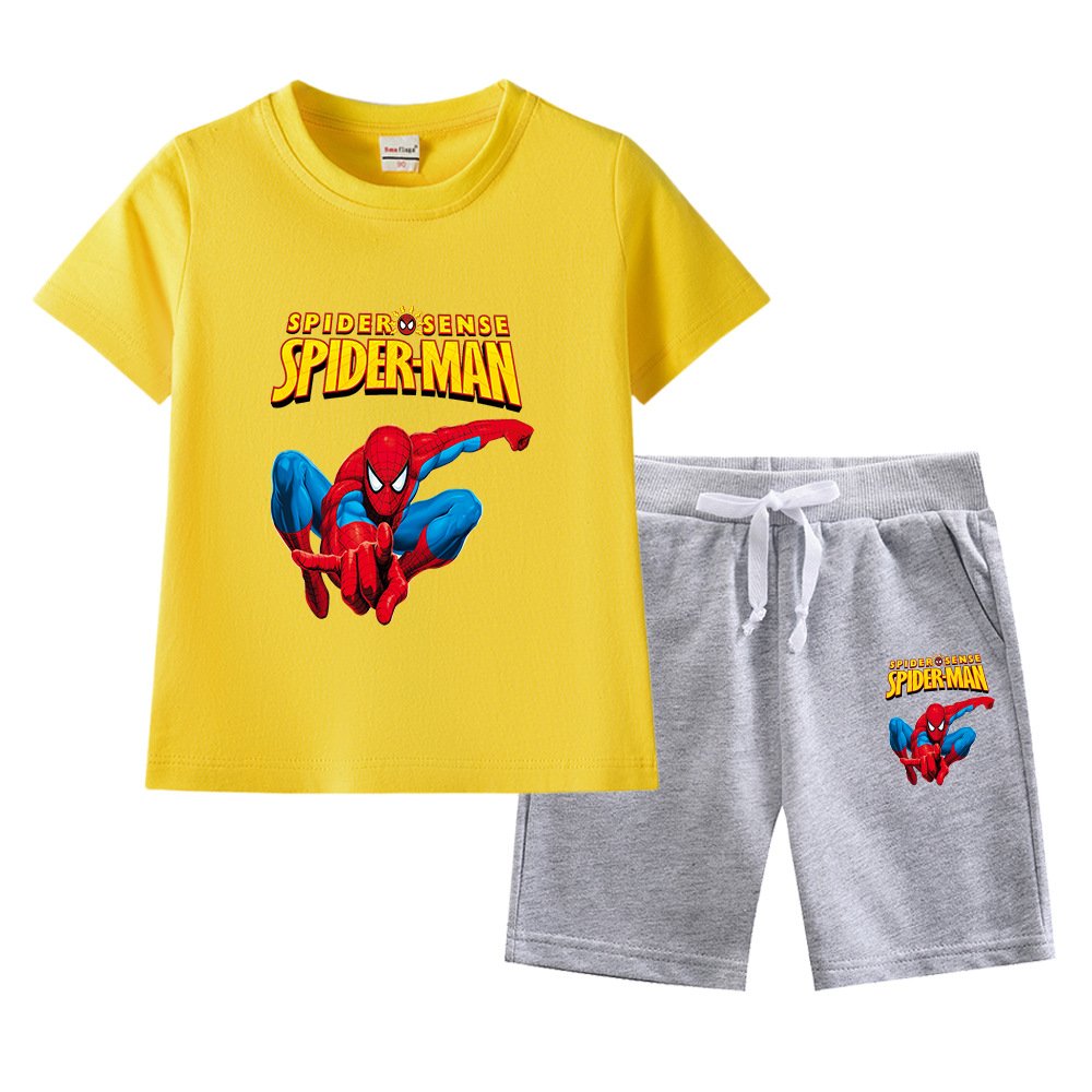 2024 New Spider-Man Boys' Casual Summer Suit Cotton Short Sleeve T-Shirt & Pants Children's Clothing