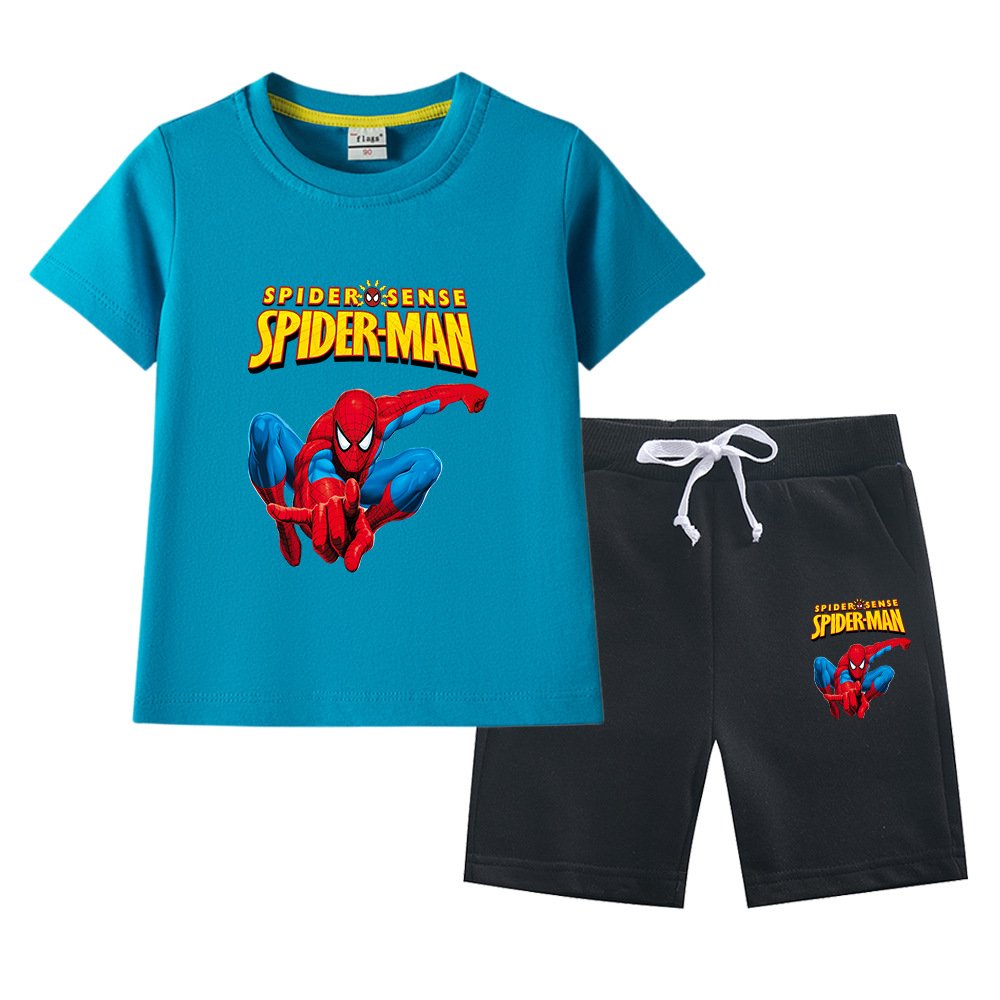 2024 New Spider-Man Boys' Casual Summer Suit Cotton Short Sleeve T-Shirt & Pants Children's Clothing