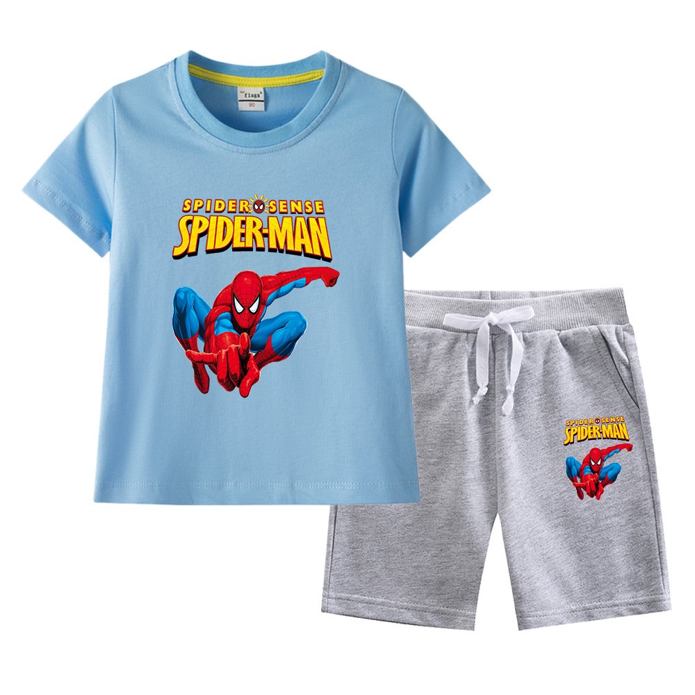 2024 New Spider-Man Boys' Casual Summer Suit Cotton Short Sleeve T-Shirt & Pants Children's Clothing