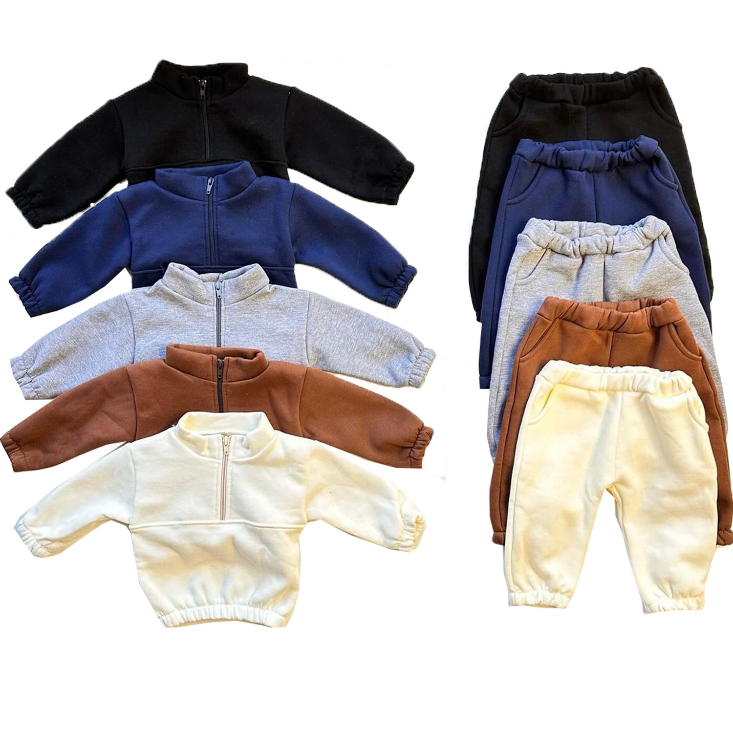 Toddler Boys Girls Long Sleeve Hlf Zip Pullover Jumper Pockets Pants Kids Customized 2 pcs French TerryTracksuits