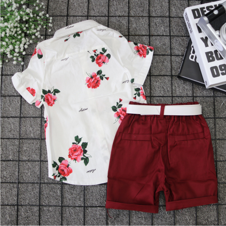 2pcs kids printing T-shirt clothing set boys clothing sets shirts summer baby pants kids short pants and T-shirt with bow