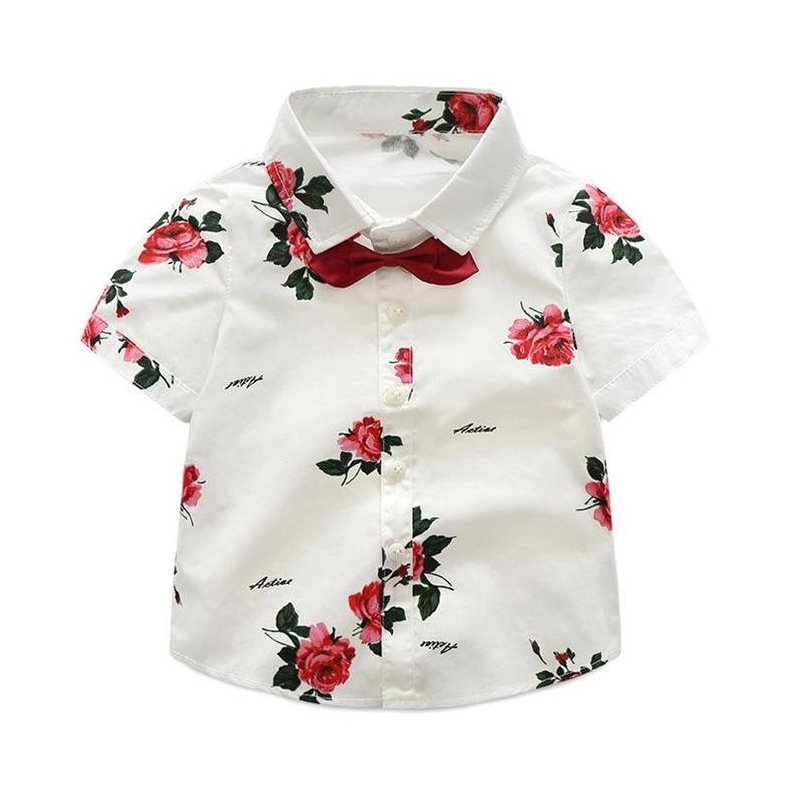 Casual Summer Children's Clothes Set Boys Bow Tie Wholesale Kids Baby Boys Clothing Sets Red Rose Print Tops T Shirt And Pants