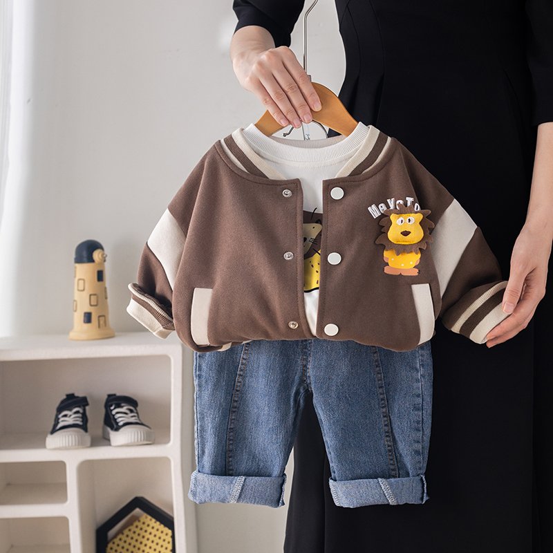 2024 Korean Style Kids Clothing Sets for Boys Age 1-5 Years Includes Jacket T-Shirt Trousers-3 Piece Cotton Sport Baseball Suit