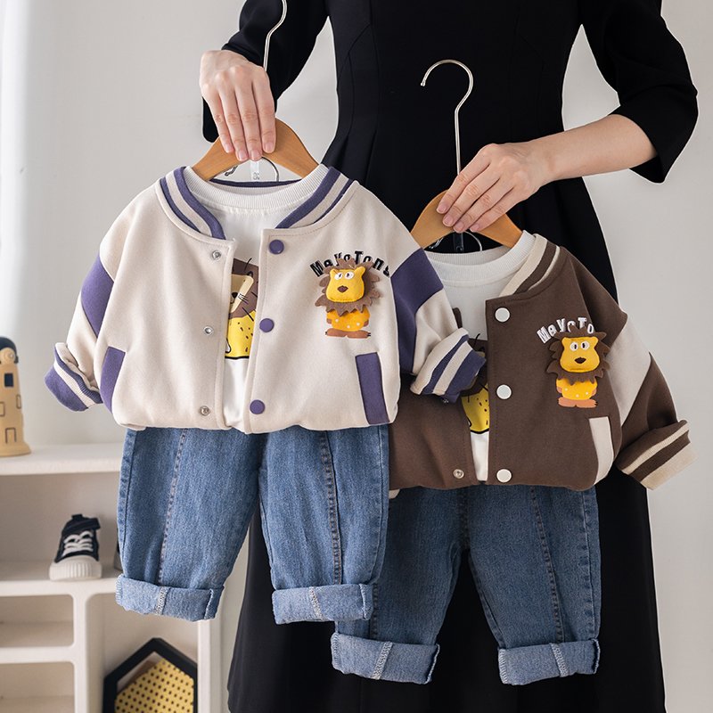 2024 Korean Style Kids Clothing Sets for Boys Age 1-5 Years Includes Jacket T-Shirt Trousers-3 Piece Cotton Sport Baseball Suit