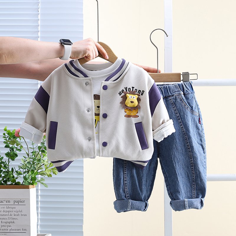 2024 Korean Style Kids Clothing Sets for Boys Age 1-5 Years Includes Jacket T-Shirt Trousers-3 Piece Cotton Sport Baseball Suit