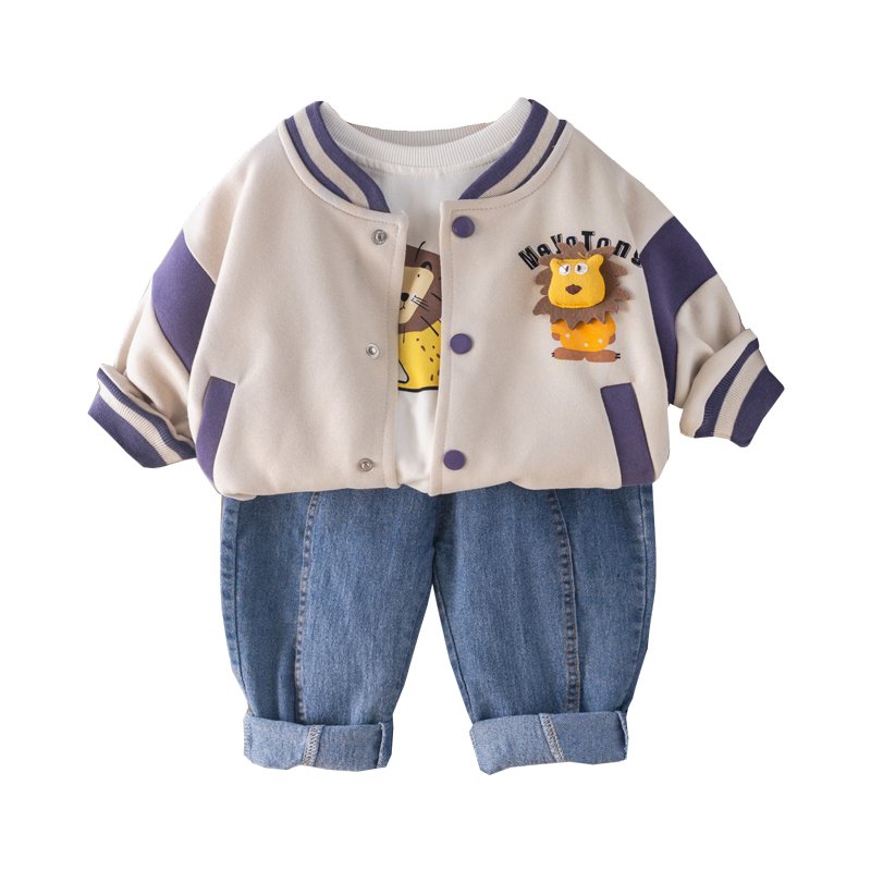 2024 Korean Style Kids Clothing Sets for Boys Age 1-5 Years Includes Jacket T-Shirt Trousers-3 Piece Cotton Sport Baseball Suit