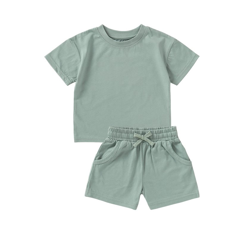 New Organic Cotton Short Sleeve Top and Pants Baby Girls Suit Boys Summer Clothes Set