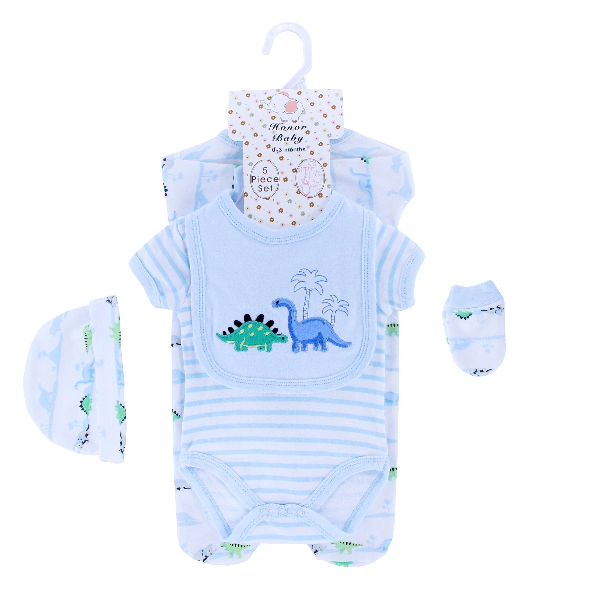 Retail Factory Hot Sales 0-9m Newborn Baby Girls Boysclothes Cotton Toddler Rompers Infant Gloves Hat Bib Pants 5pcs Sets