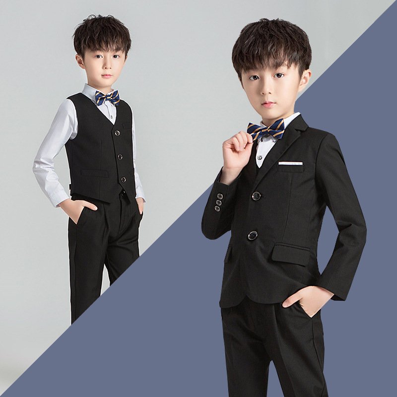 Children's suit spring and autumn boys solid color suit flower child dress set piano runway performance clothes