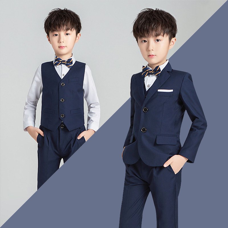 Children's suit spring and autumn boys solid color suit flower child dress set piano runway performance clothes