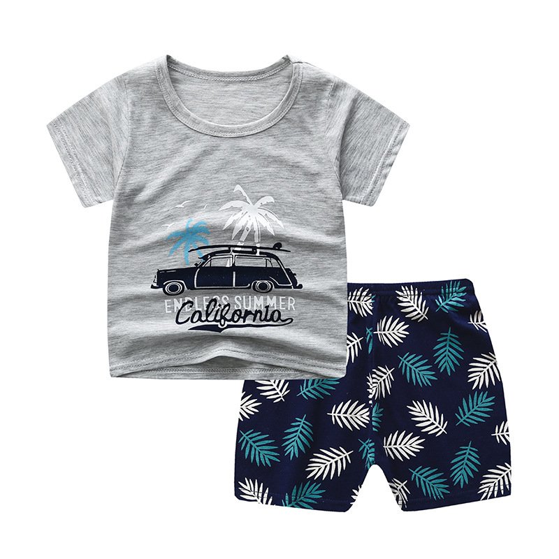 Wholesale baby boy clothes 2pcs set toddler summer baby boy t shirt strap shorts boys boutique outfits