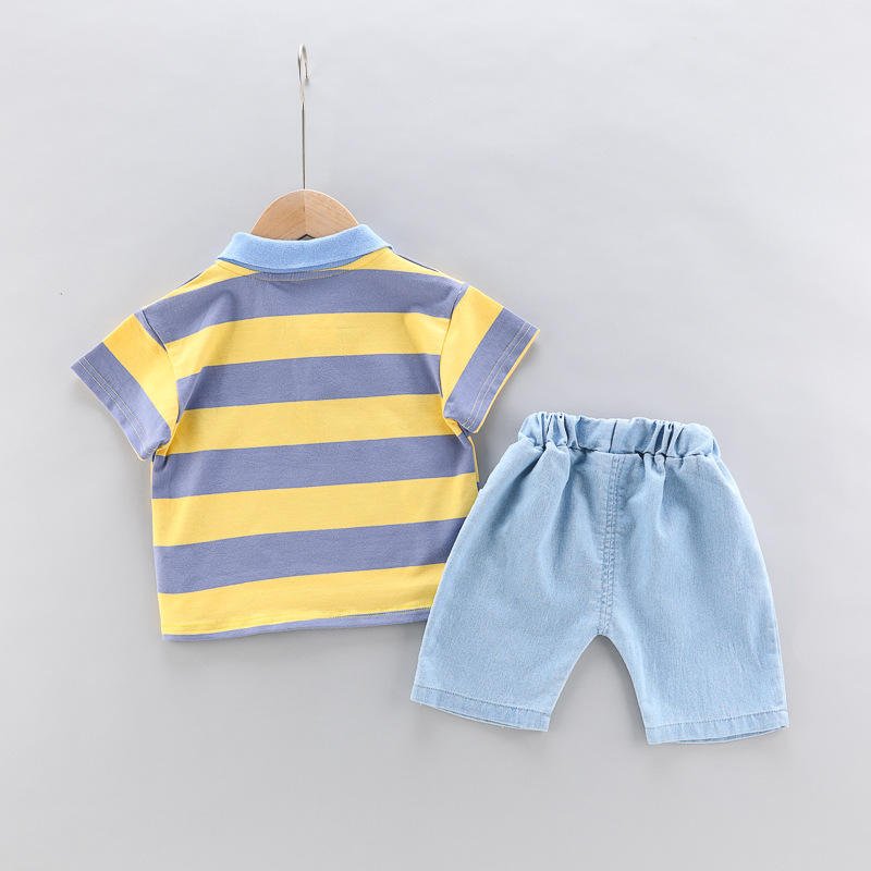 Wholesale Cotton Baby Clothes Stripe Car Printing 2PCS Boys Clothing Sets Summer Popular Comfortable Soft Boys Clothing Sets