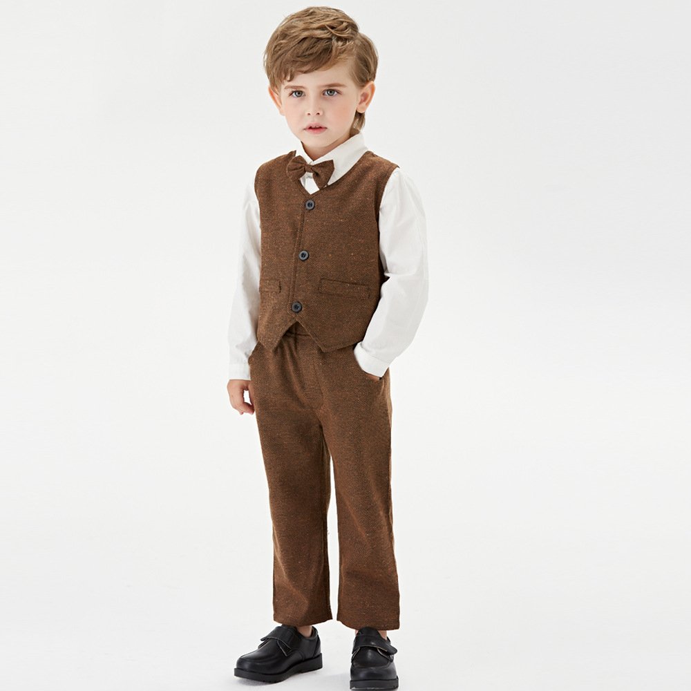 Autumn solid color children's trouser suit boys suit waistcoat vest long sleeve shirt pants