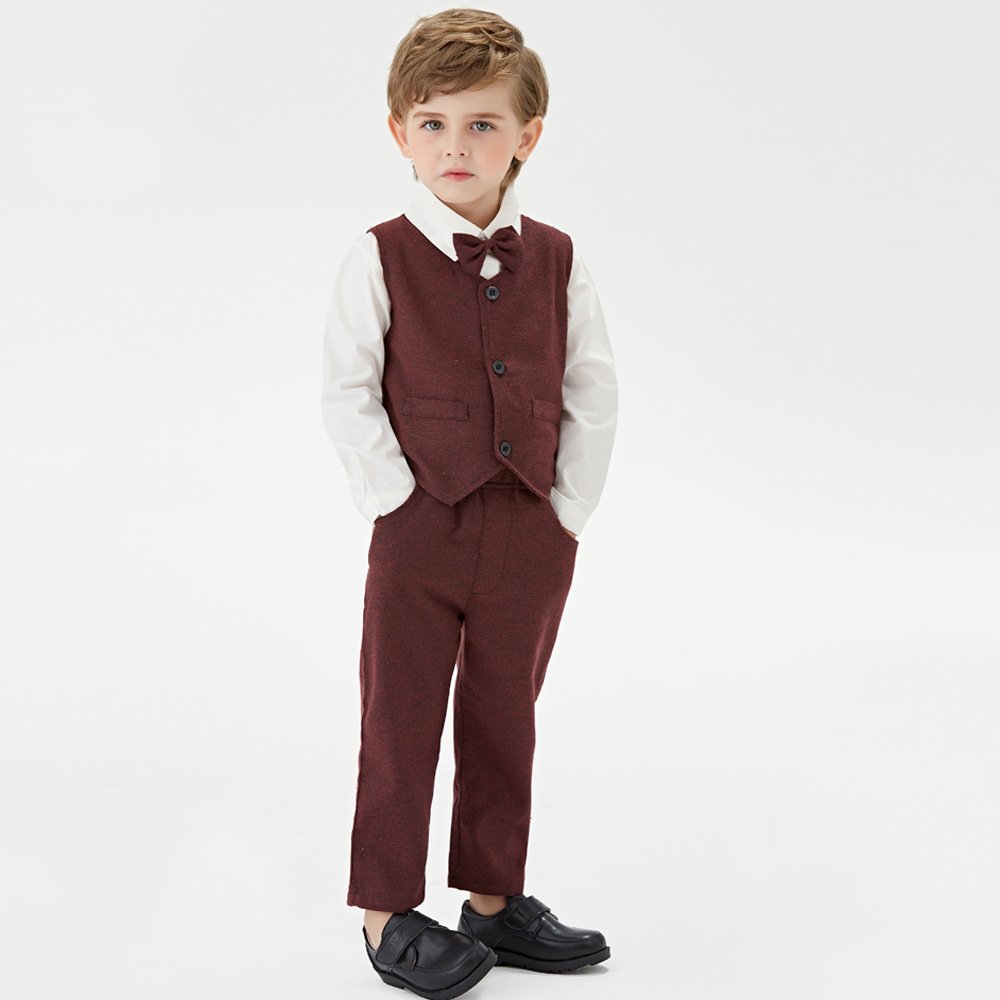 Autumn solid color children's trouser suit boys suit waistcoat vest long sleeve shirt pants