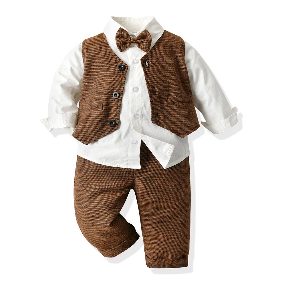 Autumn solid color children's trouser suit boys suit waistcoat vest long sleeve shirt pants