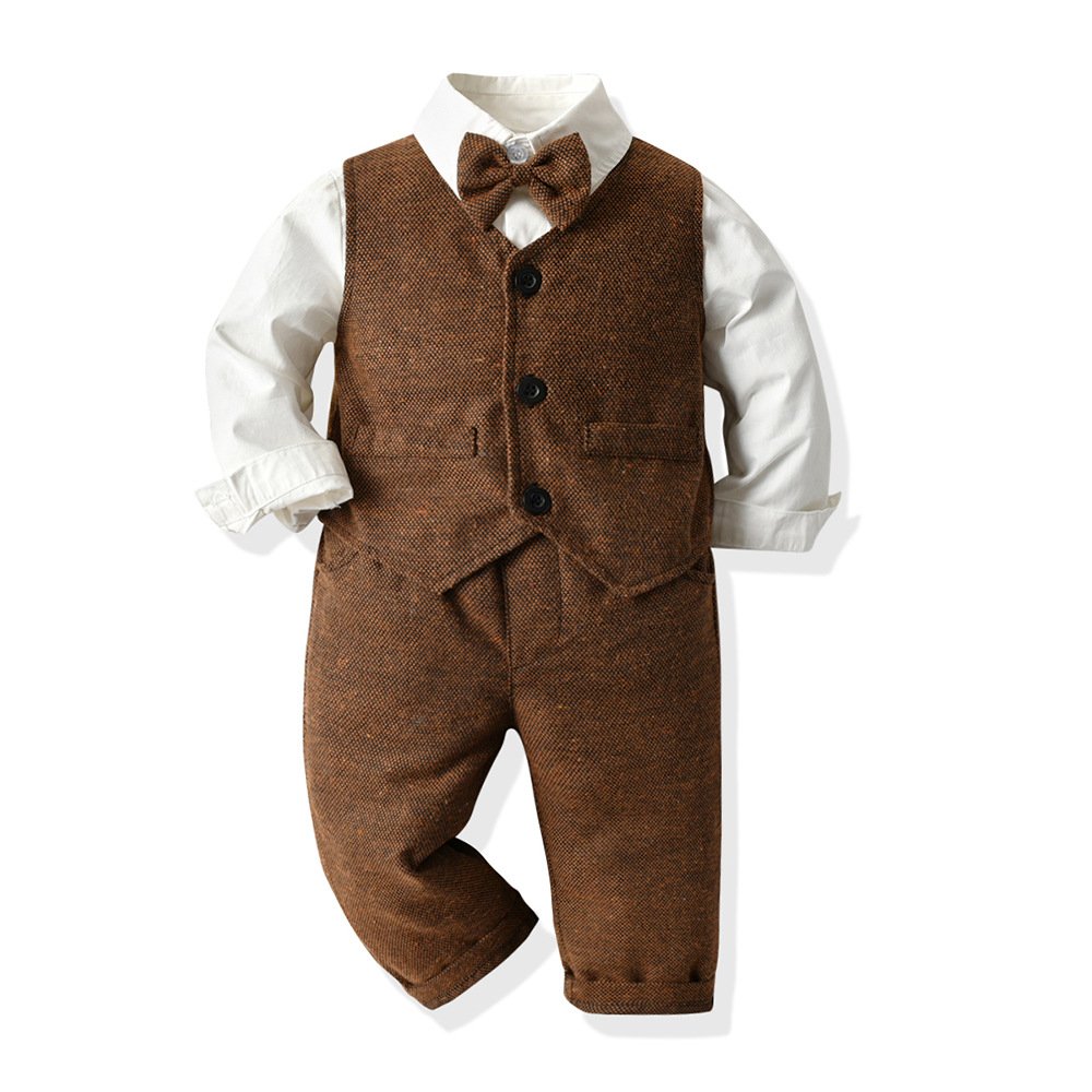 Autumn solid color children's trouser suit boys suit waistcoat vest long sleeve shirt pants
