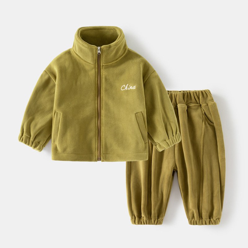 Wholesale Newest Winter Autumn Kids Fleece Suits Zipper Jacket+Pants 2pcs Velvet Warm Casual Boys Clothing Sets