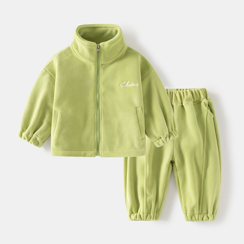 Wholesale Newest Winter Autumn Kids Fleece Suits Zipper Jacket+Pants 2pcs Velvet Warm Casual Boys Clothing Sets
