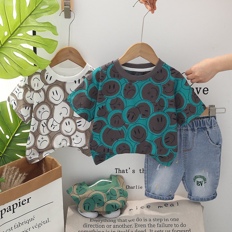 Hot Sale 2024 Summer Children Clothing Sets Baby Boy Clothes Short Sleeve Cartoon Printed Casual Cotton Kids Wear