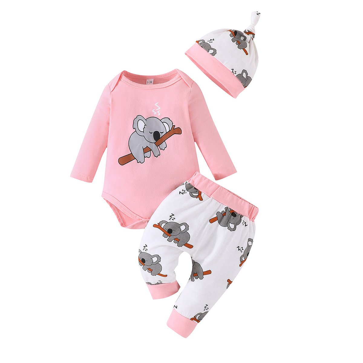 2023 Autumn Winter Infant Boys Girls Clothes Sleeping Koala Bodysuit Pants Hat 3Pcs Newborn Outfit Baby Clothing Sets