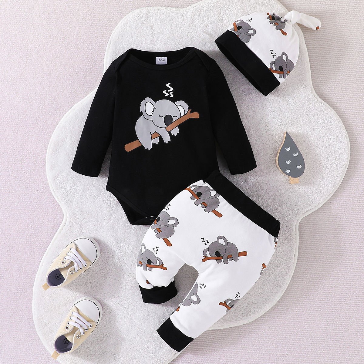2023 Autumn Winter Infant Boys Girls Clothes Sleeping Koala Bodysuit Pants Hat 3Pcs Newborn Outfit Baby Clothing Sets