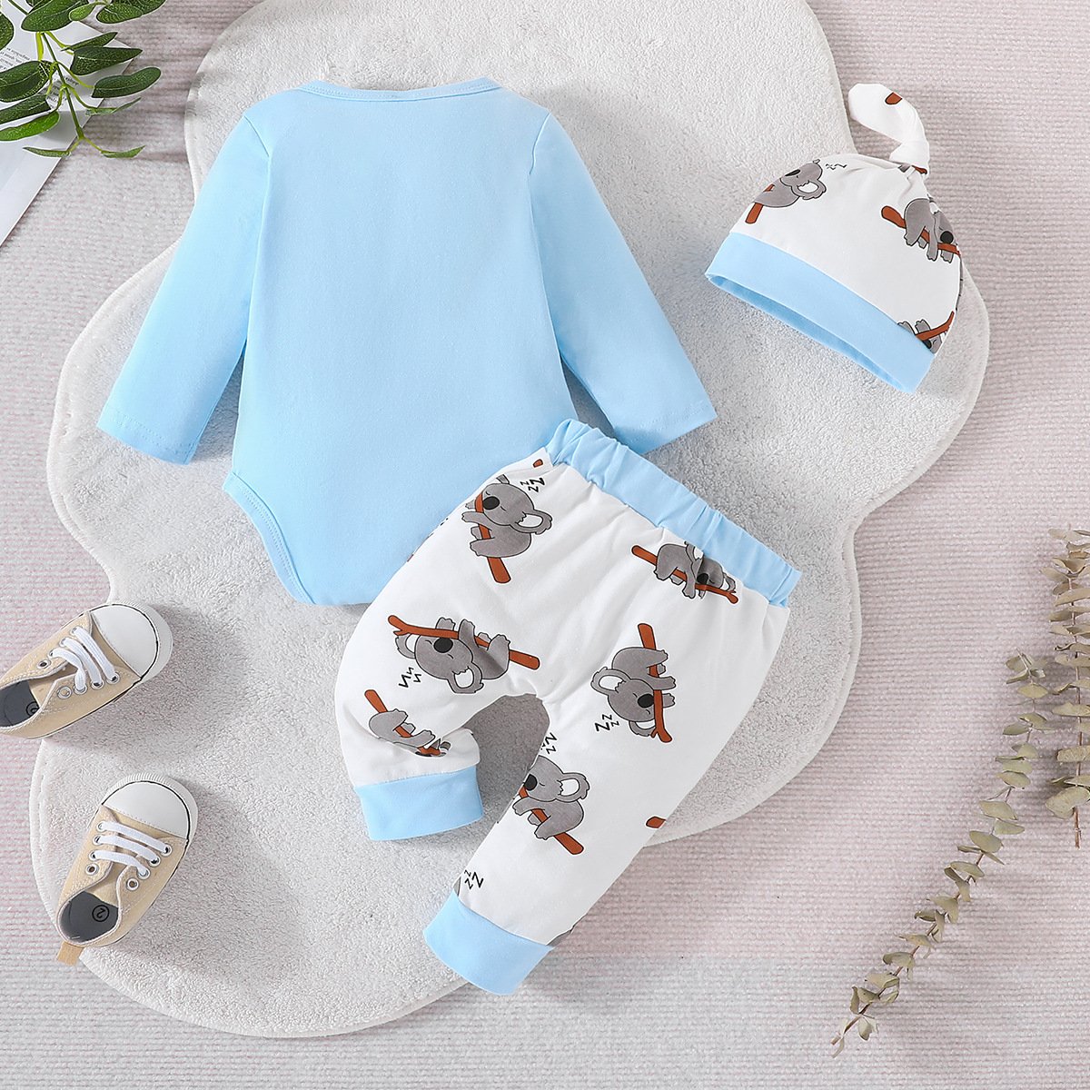 2023 Autumn Winter Infant Boys Girls Clothes Sleeping Koala Bodysuit Pants Hat 3Pcs Newborn Outfit Baby Clothing Sets