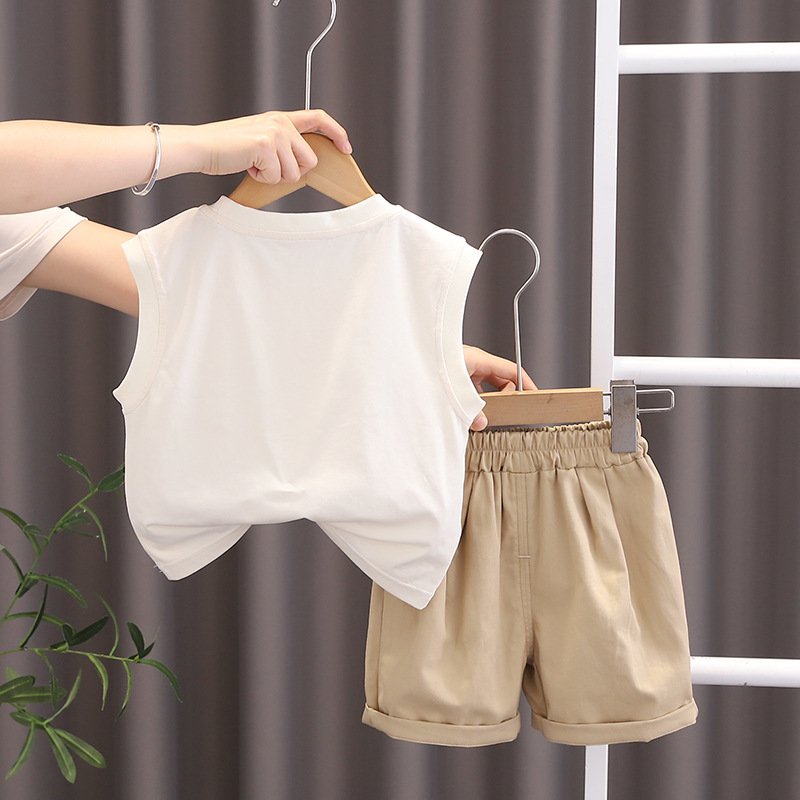 Summer Wear Sleeveless Vest + Shorts Boys suit round collar Cartoon Printed baby Boys clothing sets