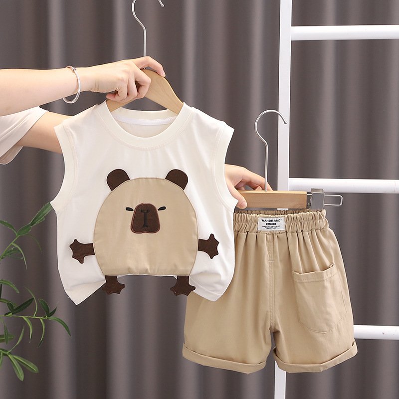 Summer Wear Sleeveless Vest + Shorts Boys suit round collar Cartoon Printed baby Boys clothing sets