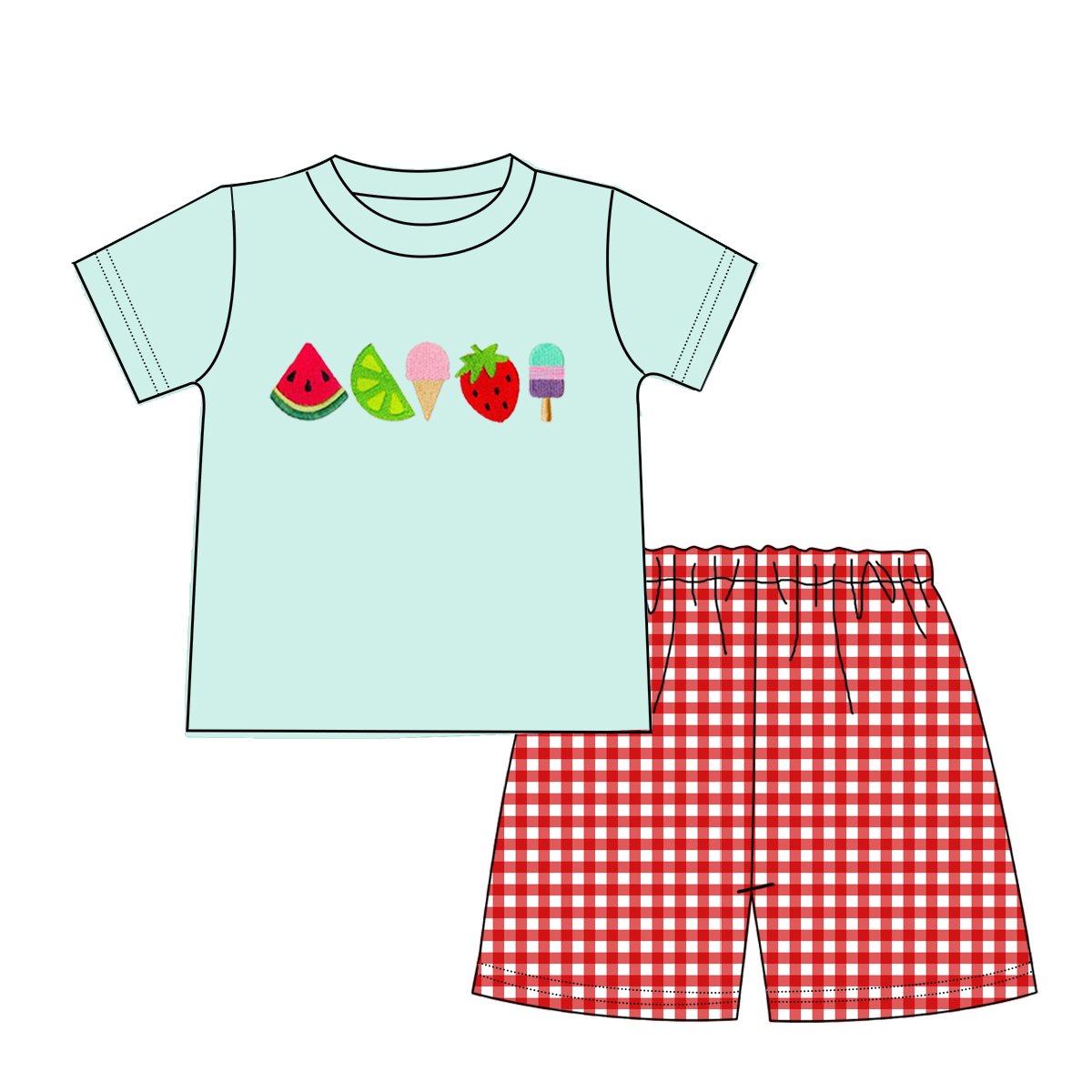 2023 High quality children's clothing boutique summer embroidery boy outfits wholesale summer boy's sets