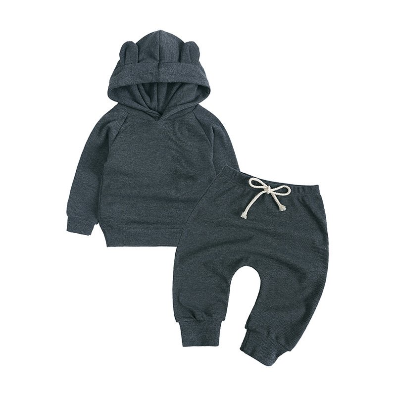 Wholesale solid color baby sets clothes chidren's clothing set soft long sleeve baby boy clothes
