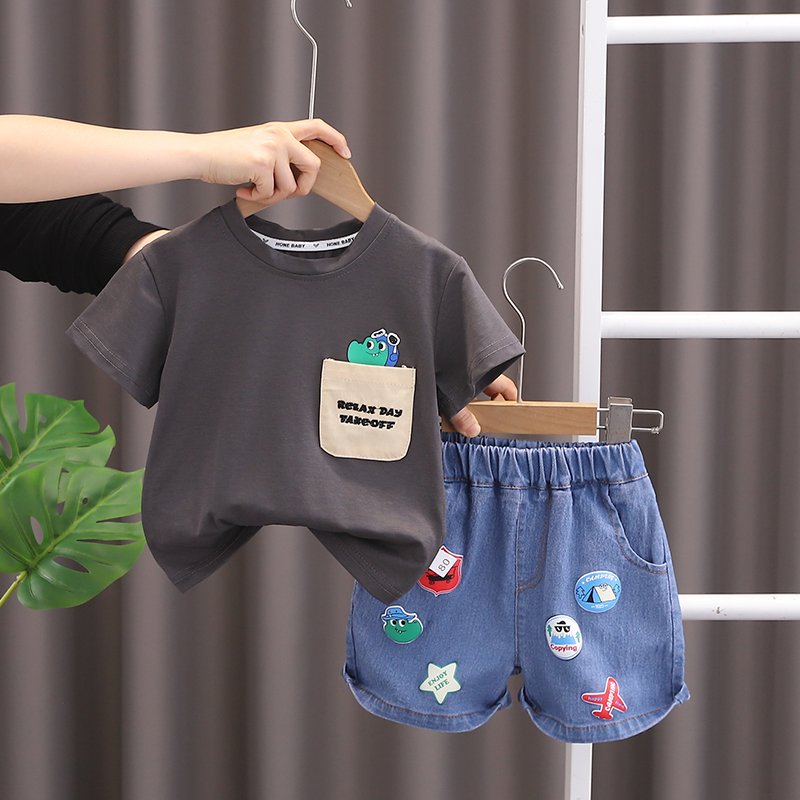 2024 New Summer Baby Clothes for 3 Years Kids ODM Supply Cheap Cartoon Character Outfit Shorts and jeans boys Shorts Sets