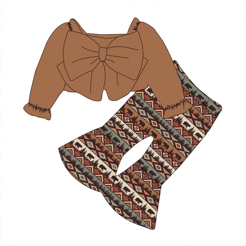 Halloween fall/Winter set for girls big bow top pumpkin flare pants milk silk fabric
