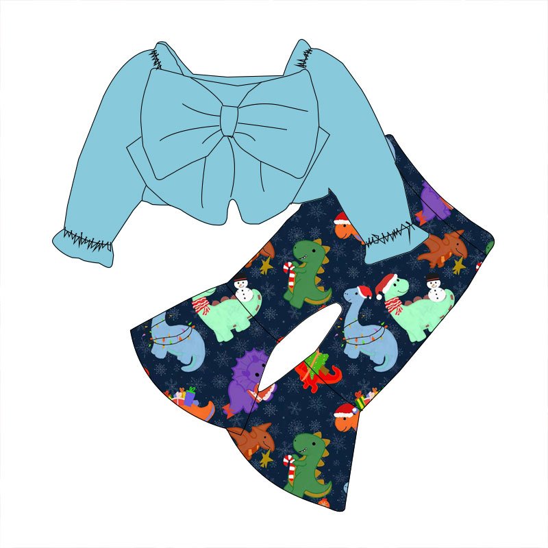 Halloween fall/Winter set for girls big bow top pumpkin flare pants milk silk fabric