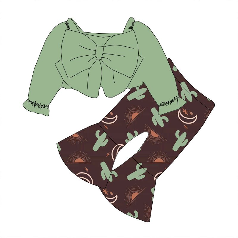 Halloween fall/Winter set for girls big bow top pumpkin flare pants milk silk fabric