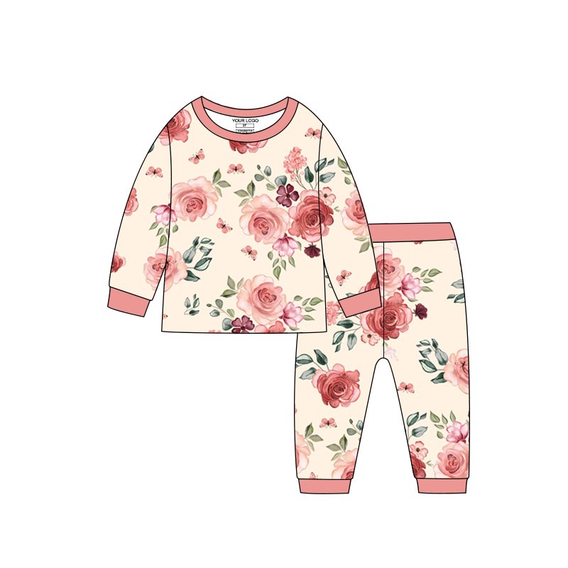 Custom printed Newborn Baby Pajamas Sets Soft Long Sleeve Knitted Bamboo cotton Boys Girls Outfits 2 Pieces Baby Clothing