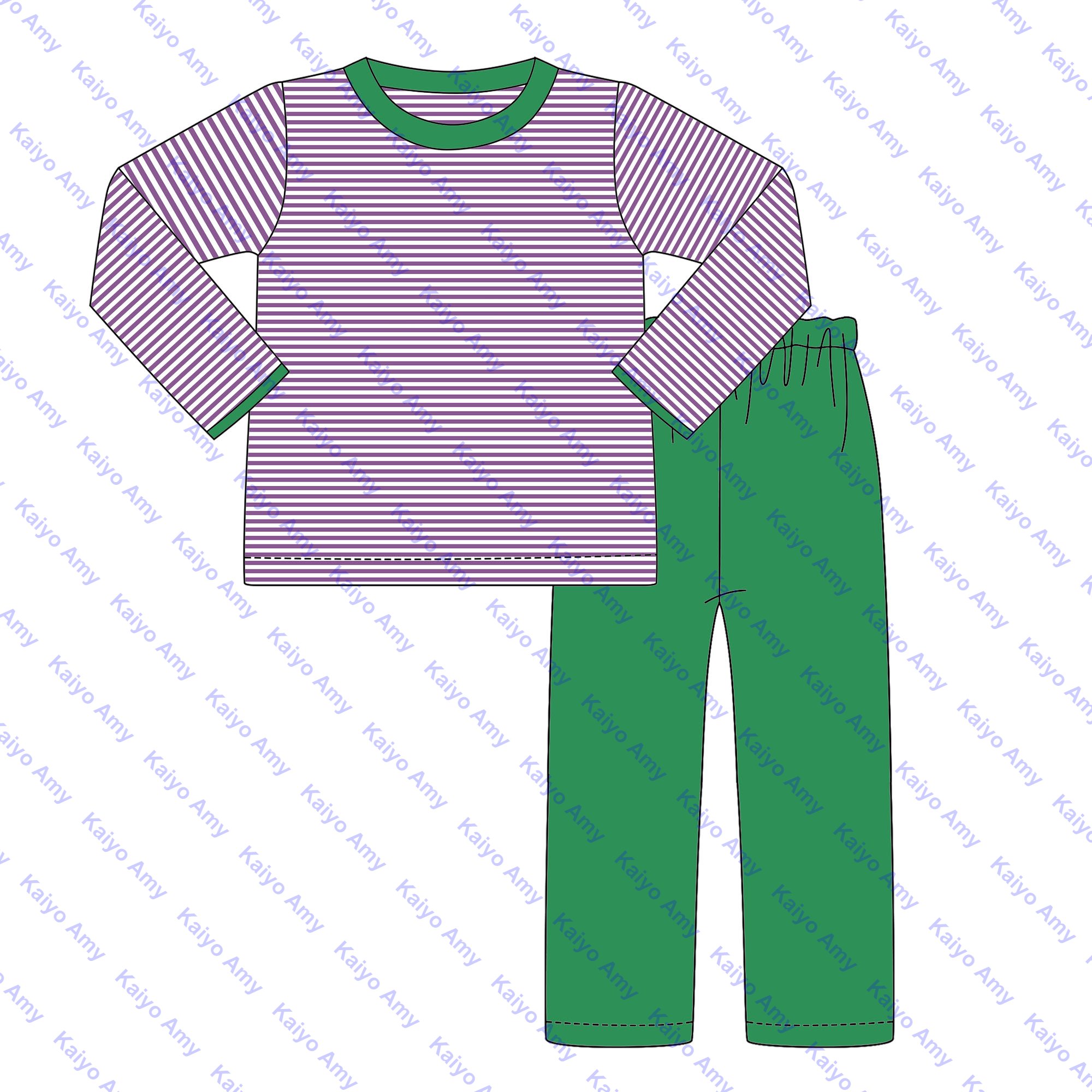 mardi gras clothing purple stripe custom t shirt and long pants boys outfits 2025 spring kids boys clothing set