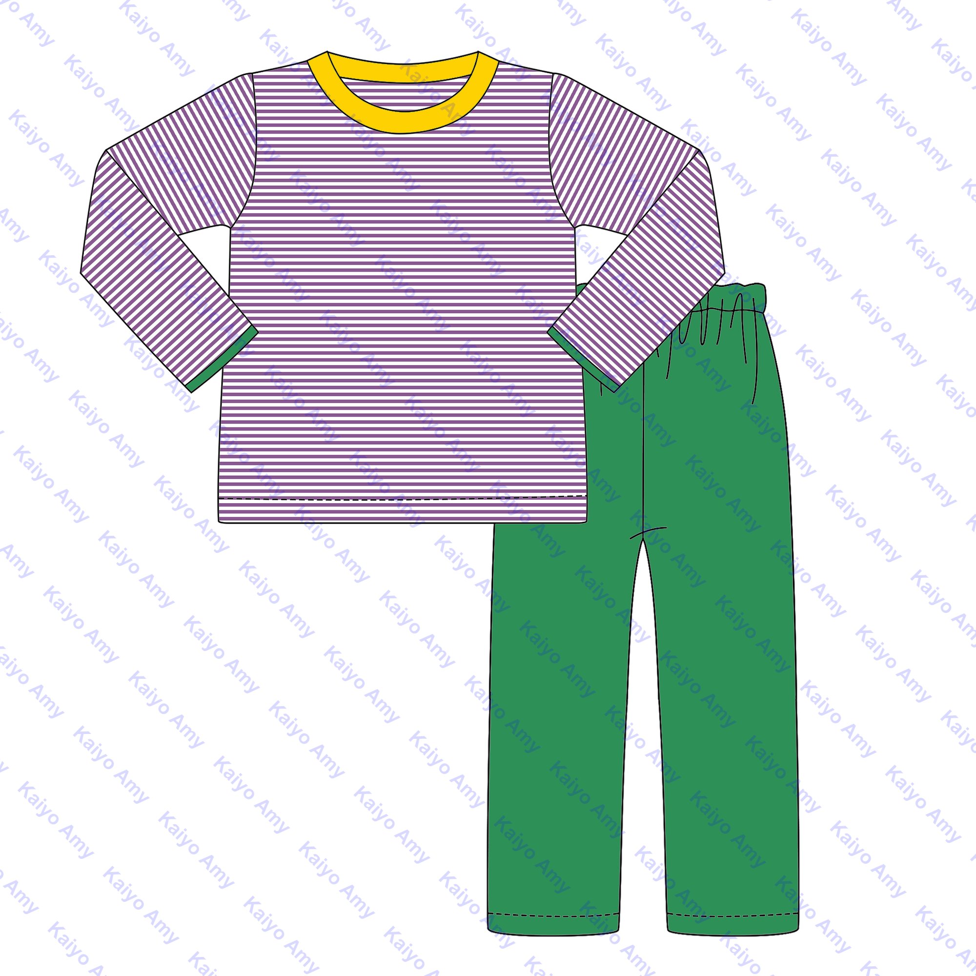 mardi gras clothing purple stripe custom t shirt and long pants boys outfits 2025 spring kids boys clothing set