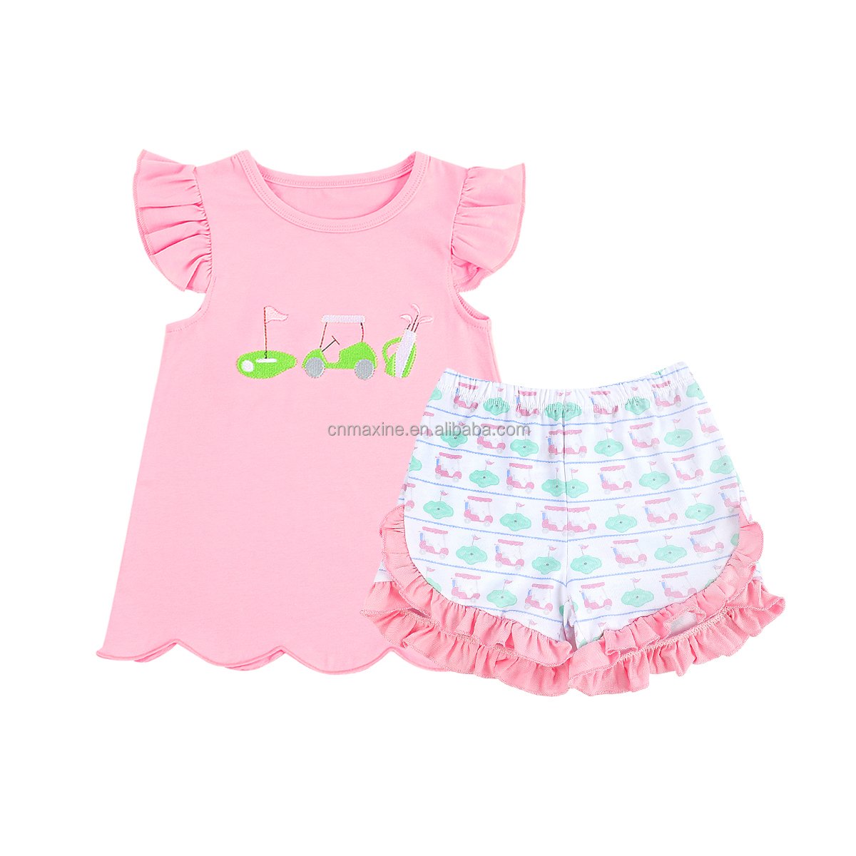 Gold Supplier Soft knit cotton boys clothing Golf embroidery two pieces boys clothing set