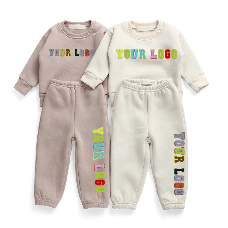 Wholesale custom kids wear Crewneck Sweatsuit kids clothing sets cotton tracksuits for children new design jogging suit