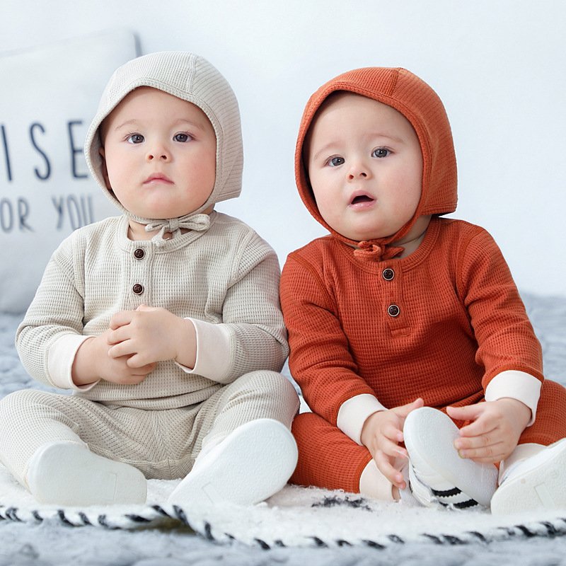 Waffle Spring children's clothing baby suit spring and autumn baby boy autumn clothes two-piece set